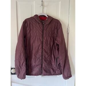 Prana women’s large burgundy maroon puffy primaloft winter jacket coat hooded